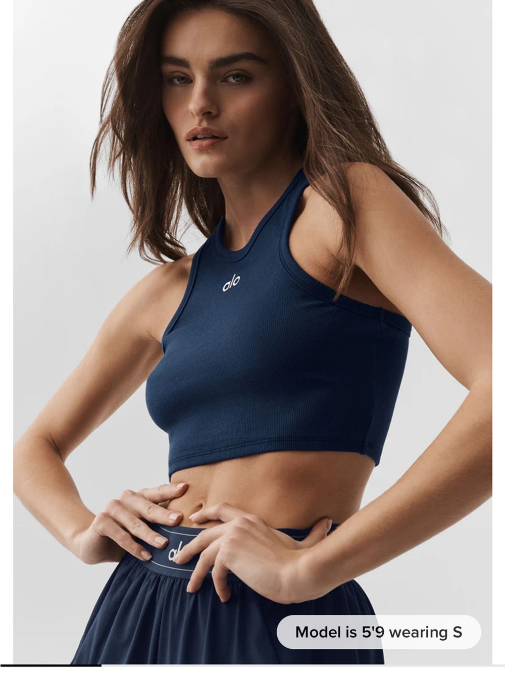 ALO Yoga Navy Ribbed Racerback Crop Tank Top